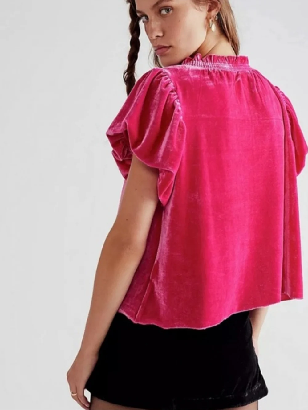 Free People Terese Pink Velvet Top